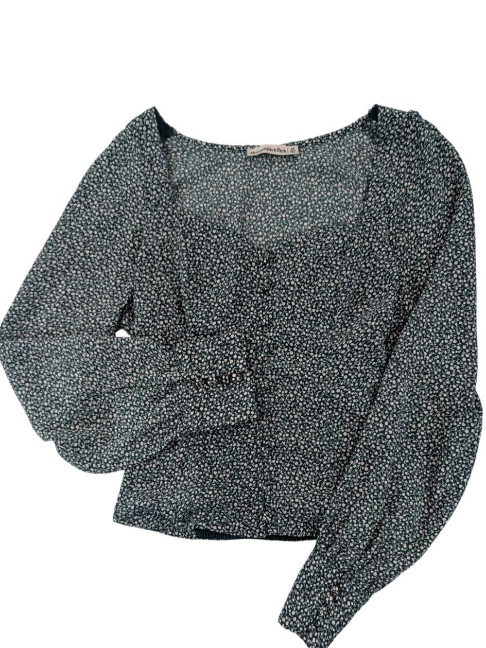 Abercrombie & Fitch Green Floral Puff Sleeve Blouse Top XS | Cottagecore Boho